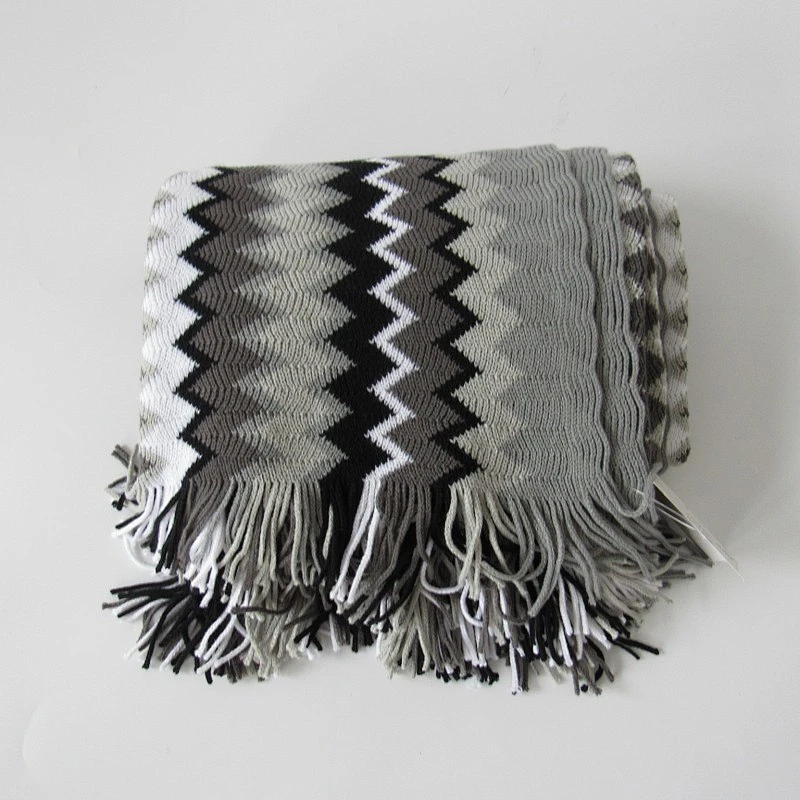 Zigzag acrylic knit woven fringe blanket with Oeko-tex 100