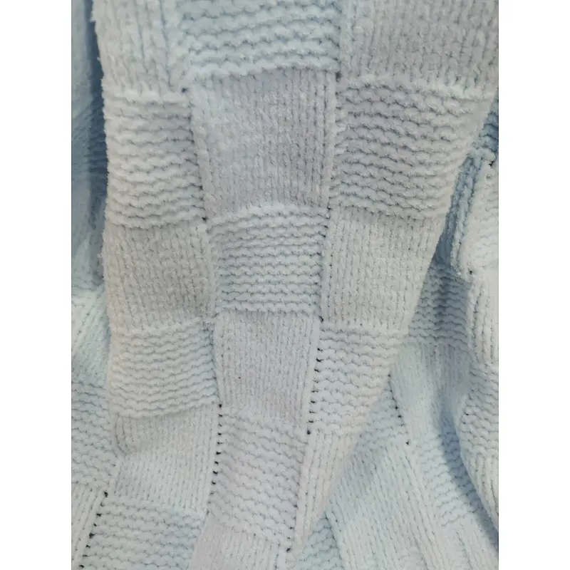 Blue square check chenille knitted cover blanket