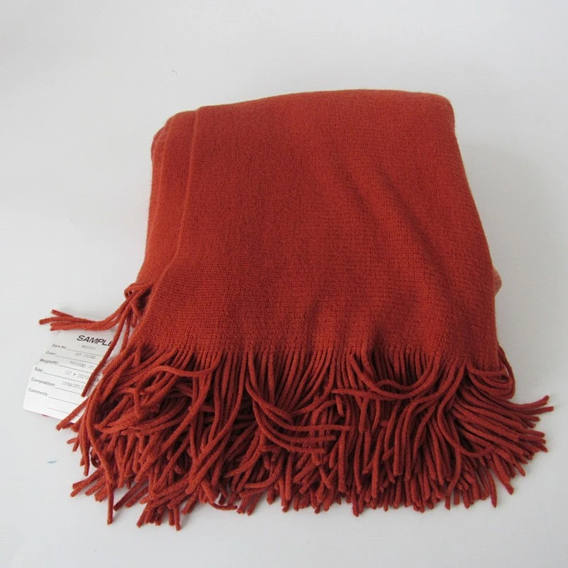 red acrylic knit woven fringe blanket with Oeko-tex 100