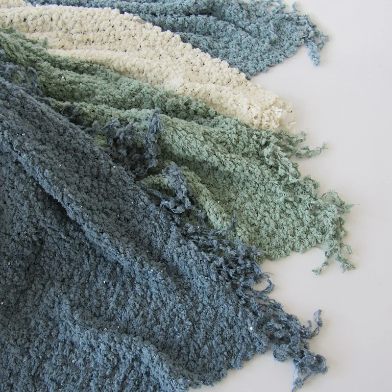 solid polyester knit woven tassels blanket with sequins