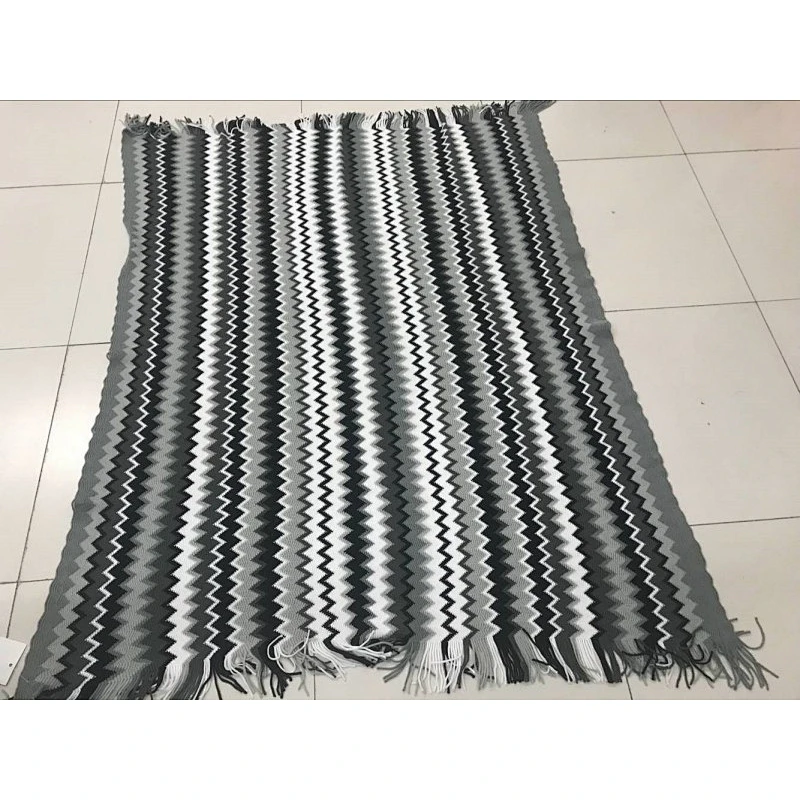 Zigzag acrylic knit woven fringe blanket with Oeko-tex 100