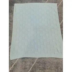 Blue square check chenille knitted cover blanket