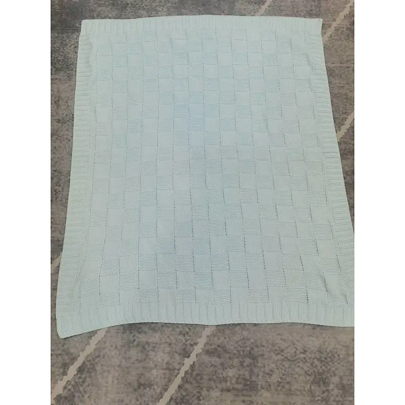 Blue square check chenille knitted cover blanket