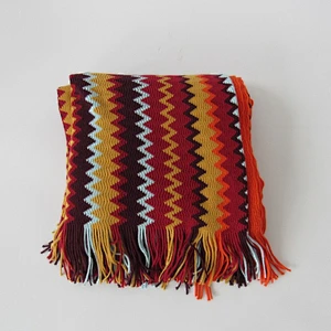 Zigzag acrylic knit woven fringe blanket with Oeko-tex 100