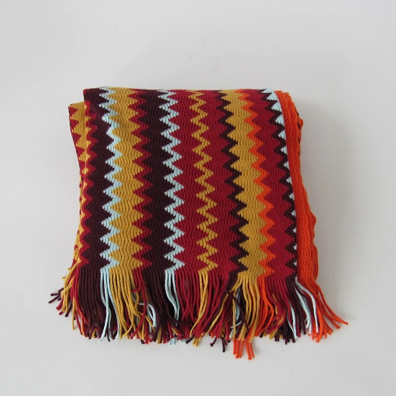Zigzag acrylic knit woven fringe blanket with Oeko-tex 100