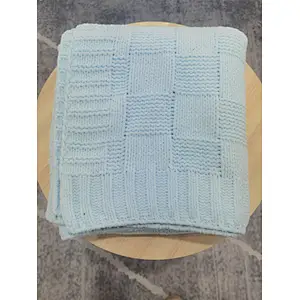 Blue square check chenille knitted cover blanket