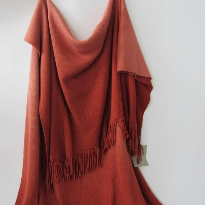 red acrylic knit woven fringe blanket with Oeko-tex 100