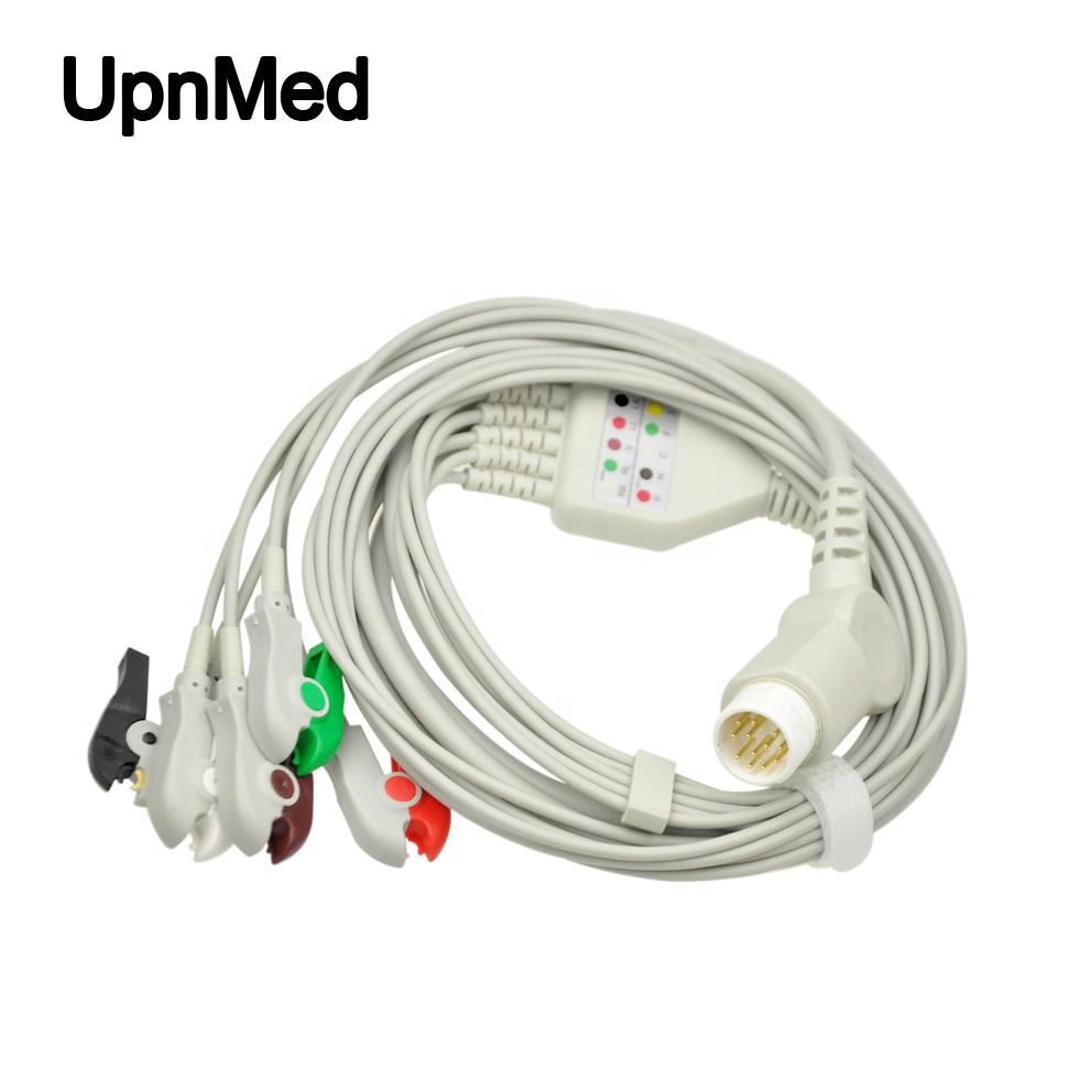 Compatible hp ecg patient cable alligator 5 lead ecg cable,round 12 pins,AHA
