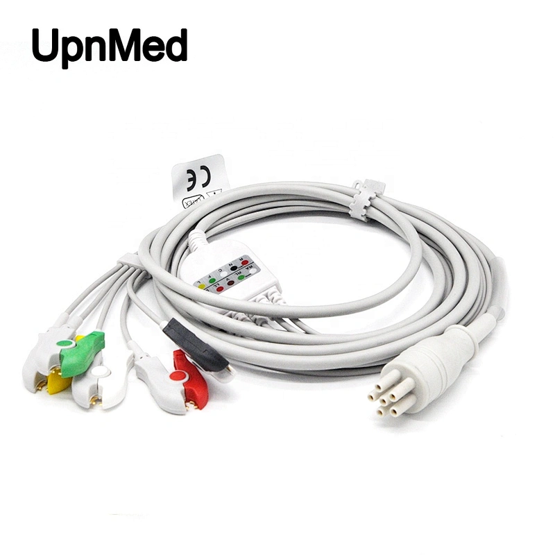 Colin BP88S/Ormon BP-S510 5-lead ECG cable  with leadwires ,6pin, clip,AHA