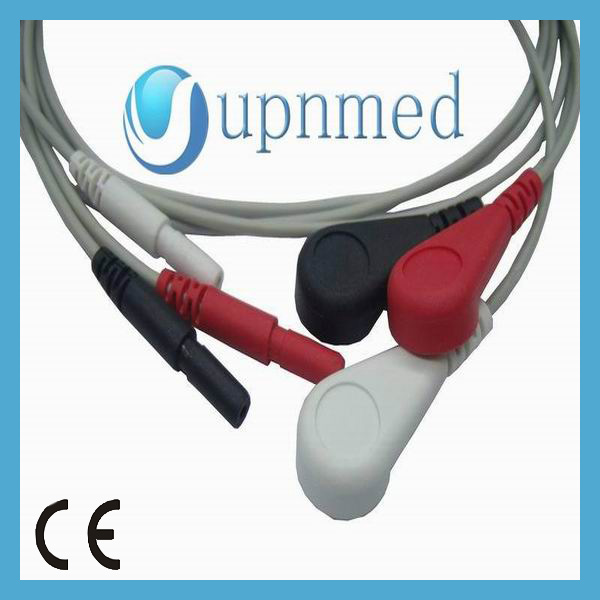 holter recorder patient ecg cable, 3lead or 5lead, snap