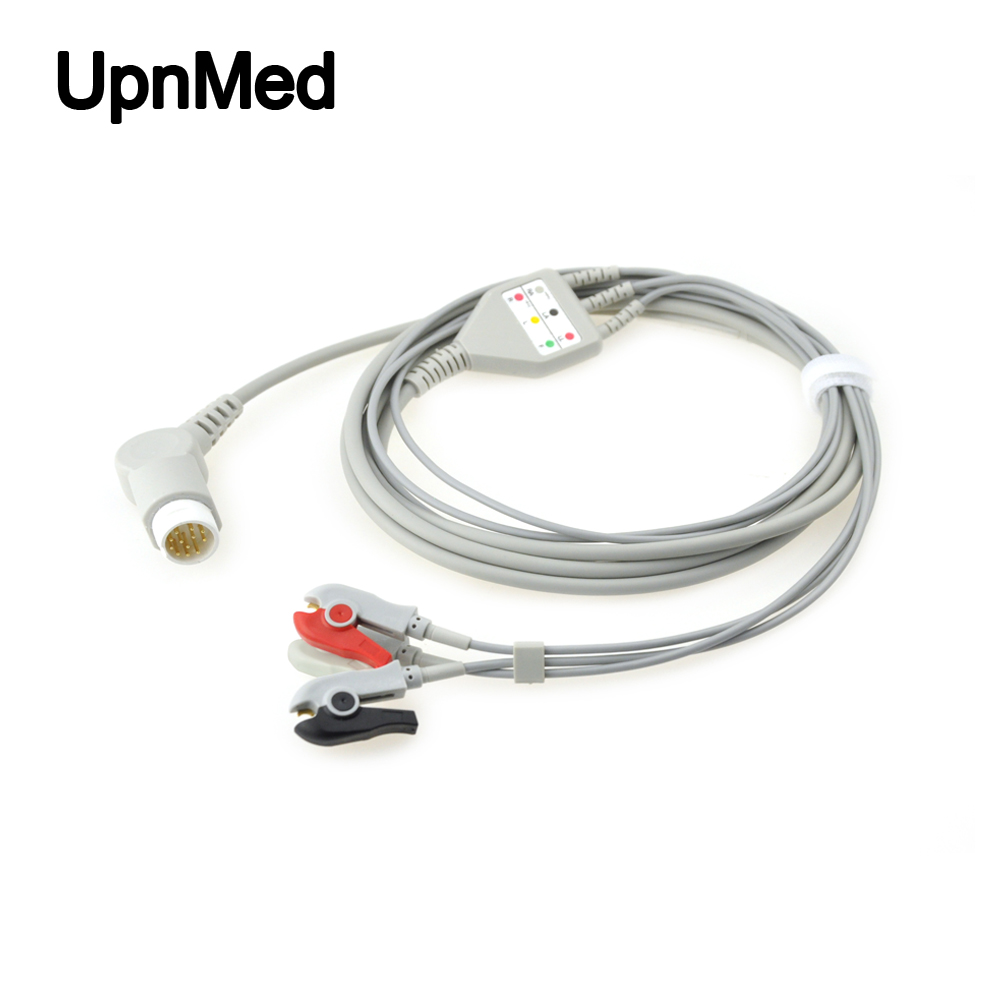 medical consumables HP 3 lead clip ecg cable,12 pins,grabber/clip