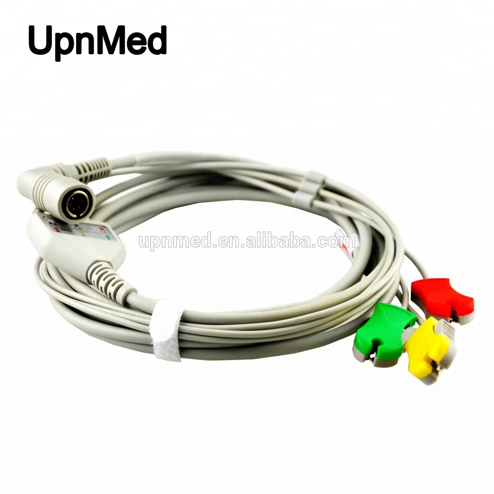 Colin patient monitor 3 lead ecg cable,6 pin,BP88/BP306,IEC, Clip type
