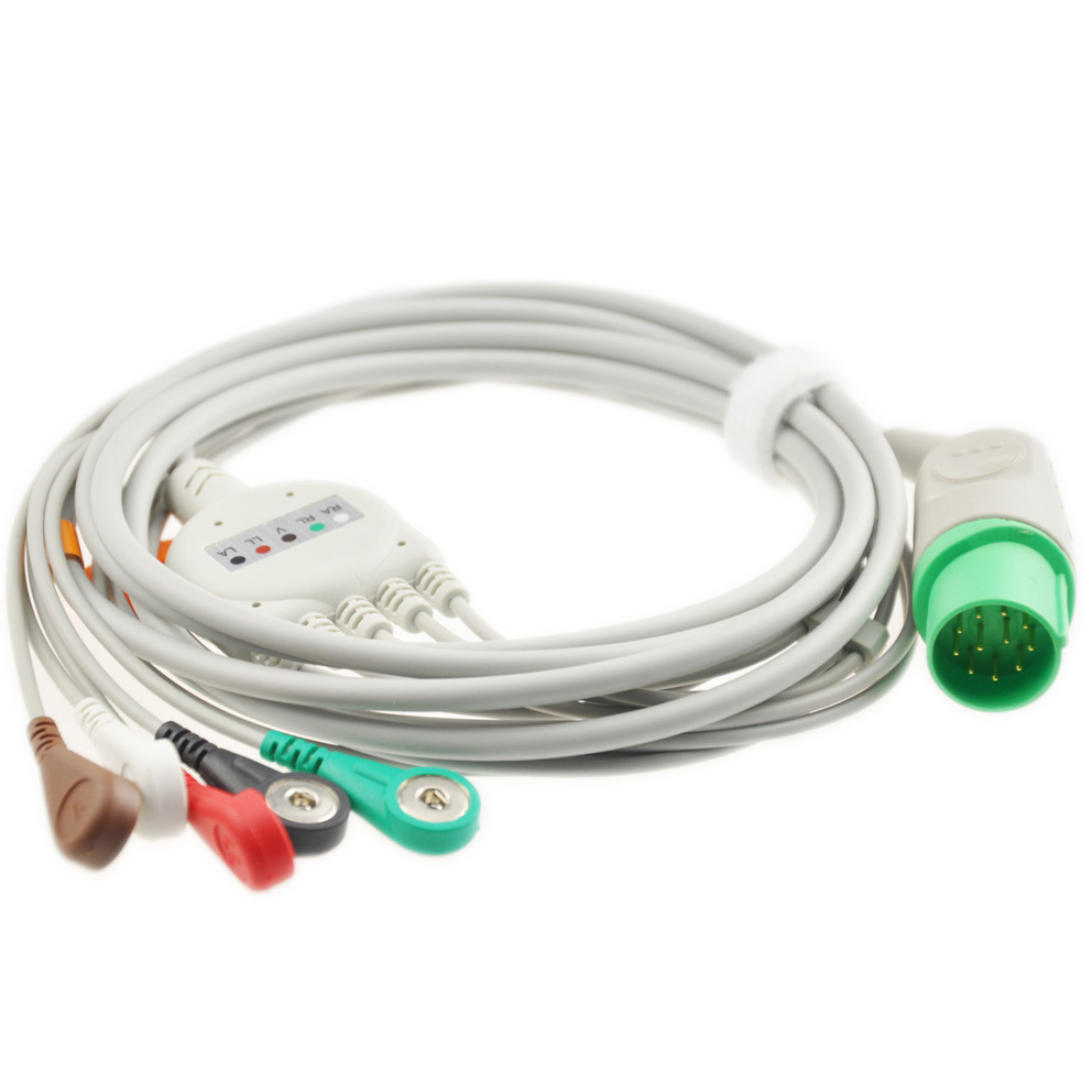 Nihon Kohden TEC-5200A 5 lead ECG Cable with leadwires, 11pins