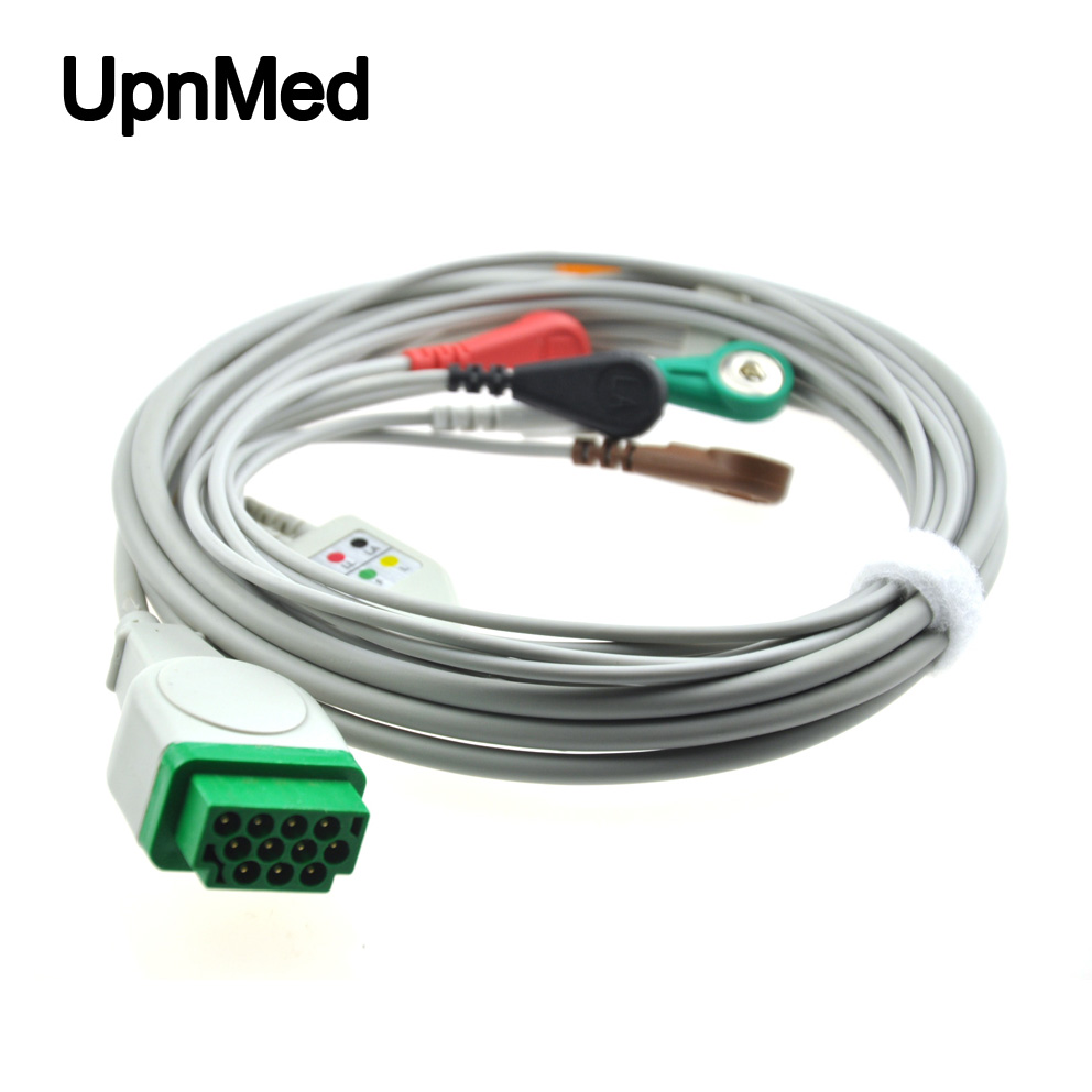 GE Marquette 5 lead ECG cable with leadwires, snap ending, AHA