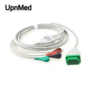 One piece GE ecg cable with 5 lead wires,snap end,11 pins