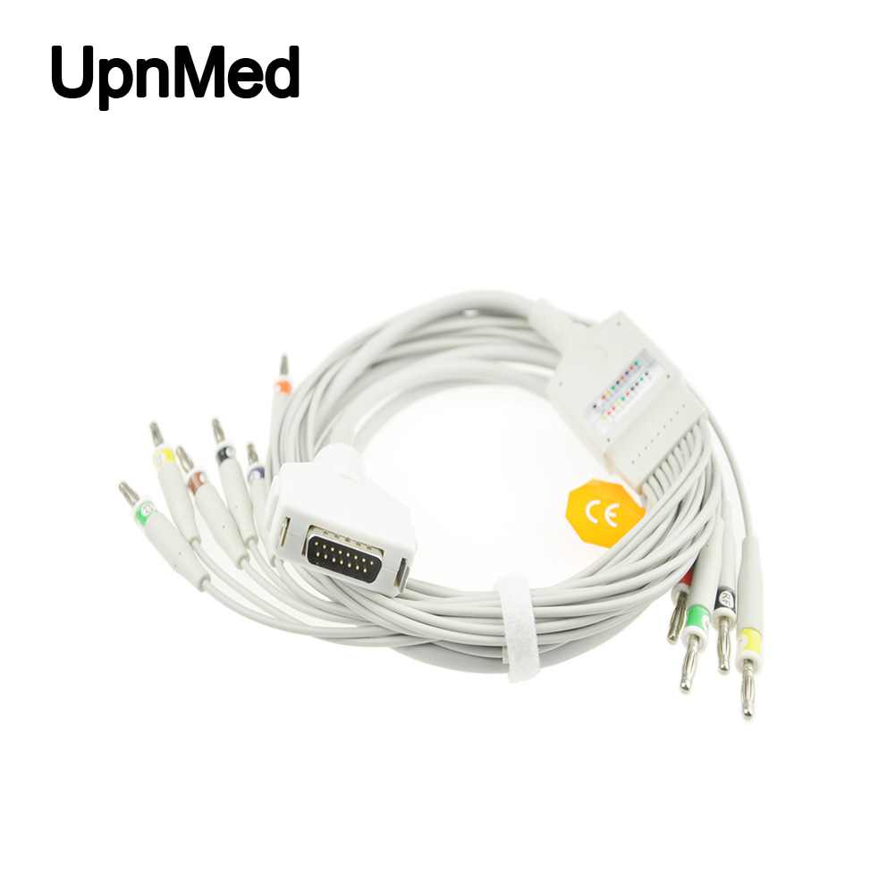 Fukuda Denshi one-piece 10-Lead EKG cable with leadwires, 15pins, Banana4.0mm