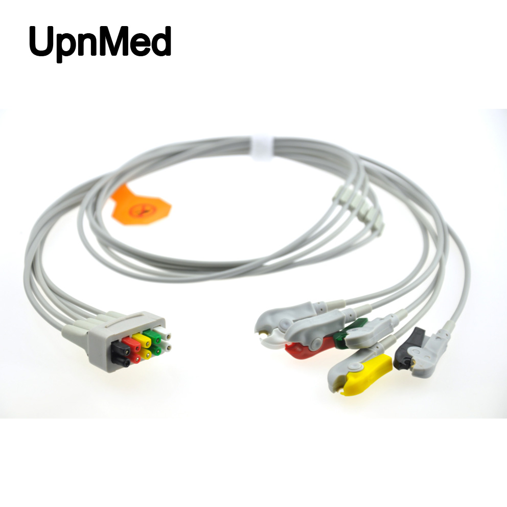 GE marquette 5 lead ECG cable and leadwires with clip ending, AHA
