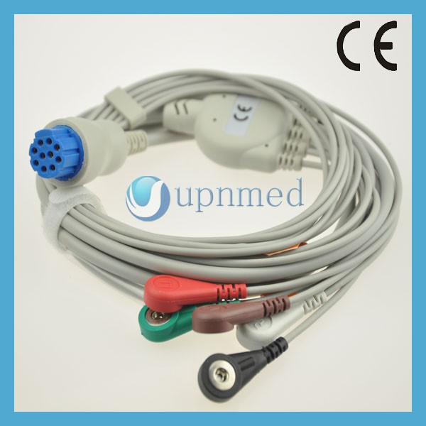 Datex Cardiocap 2 five lead ecg cable and leadwires, clip, 10pins