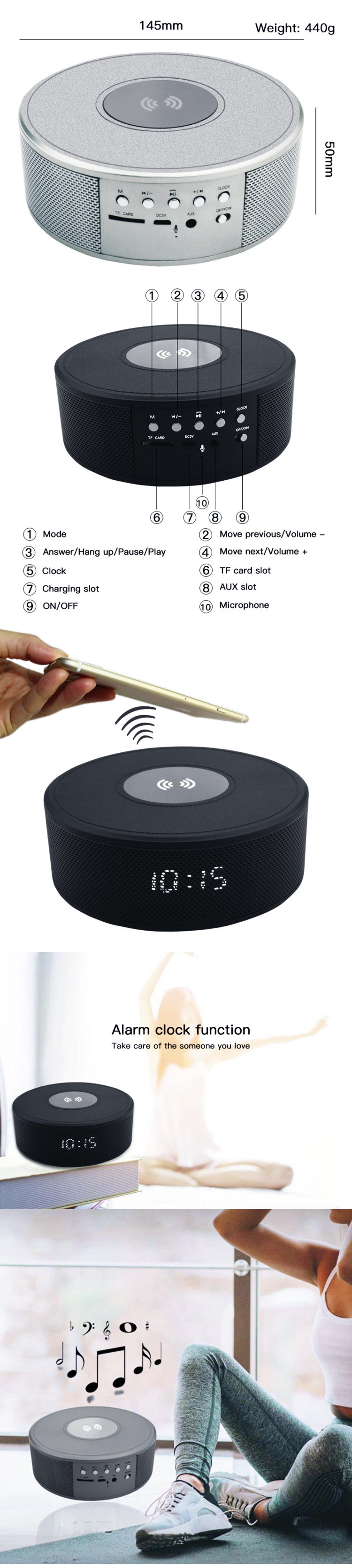 Часы Bluetooth-динамик с беспроводным зарядным устройством