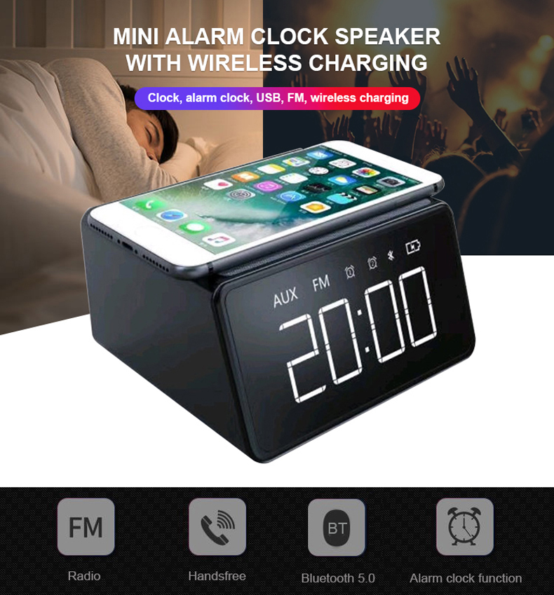 Clock Bluetooth Speaker with wireless charger
