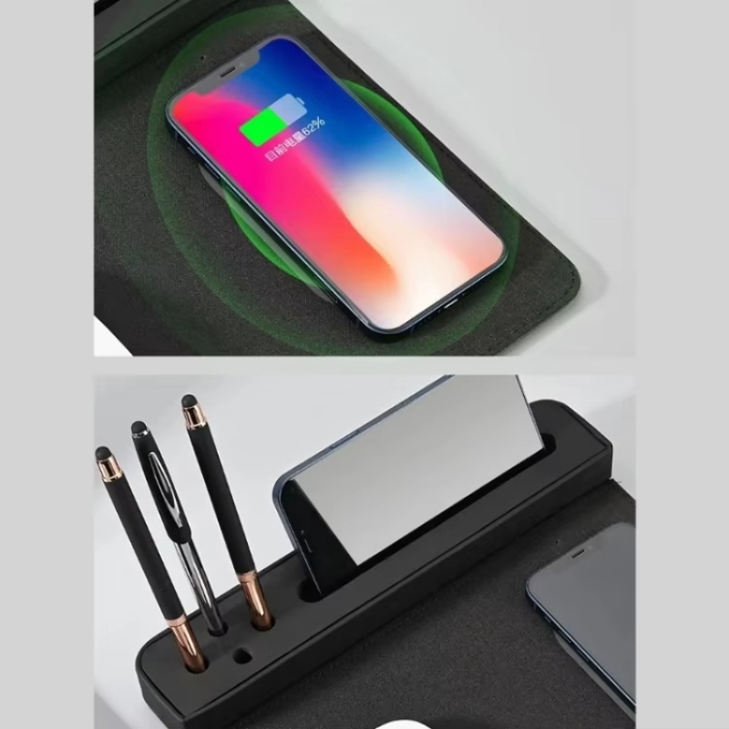Eco-friendly Wireless Charging Mouse Pad PU Leather Mouse Pad Wireless Charge with Pen Holder