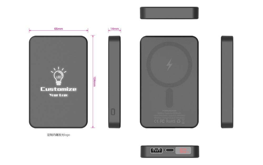 Pocket 22.5W Magnetic Wireless Charging Powerbank 5000mah With Usb Portable Mini Power Bank