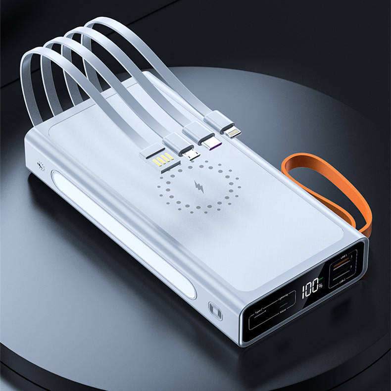 10000mAh Wireless Charging Power Bank Built-in Cable Portable Charger Power Bank With Lanyard