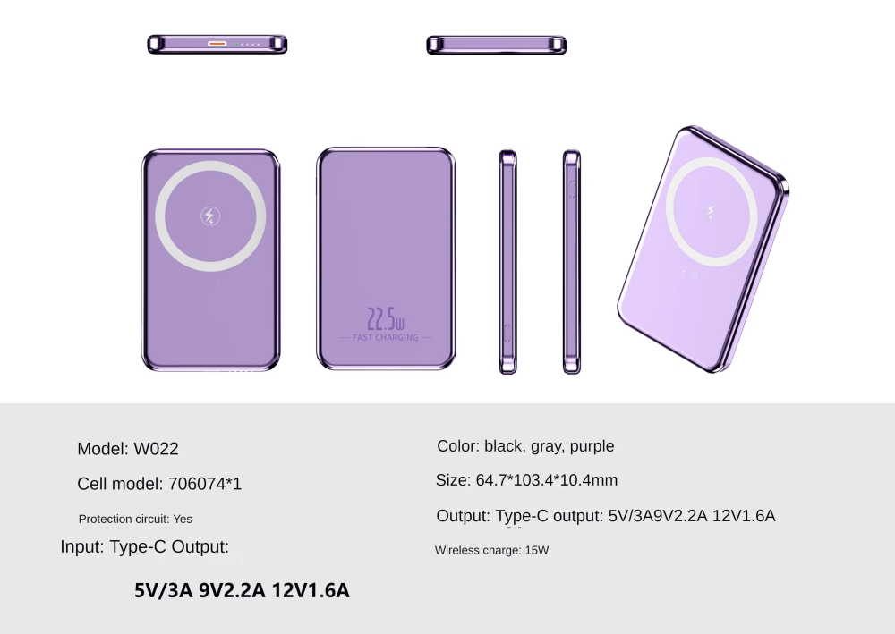 Light Thin Slim Design 5000mah Magnetic Wireless Power Bank Fast Charging PD20W