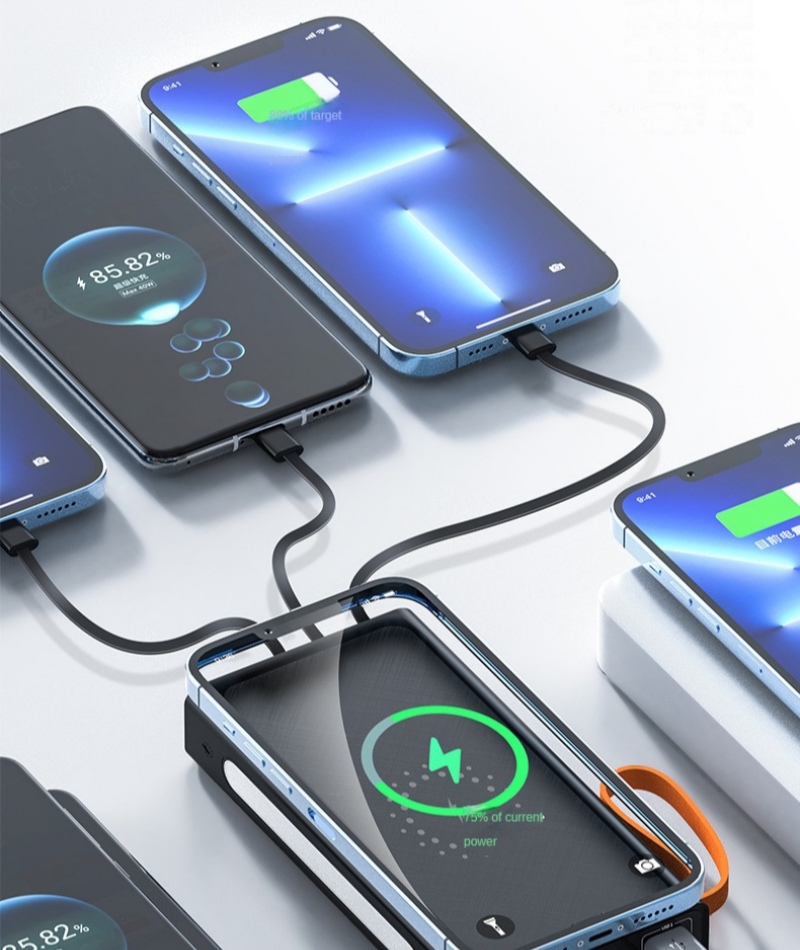 10000mAh Wireless Charging Power Bank Built-in Cable Portable Charger Power Bank With Lanyard