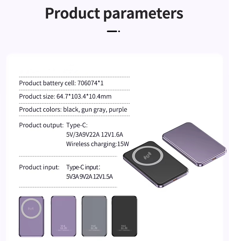 Light Thin Slim Design 5000mah Magnetic Wireless Power Bank Fast Charging PD20W