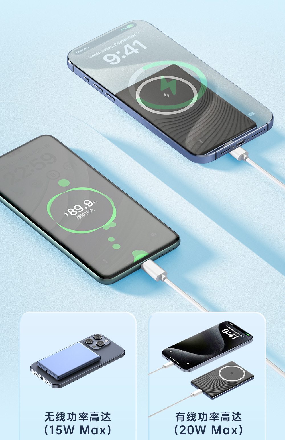 Magnetic Wireless Pocket Powerbank 5000mAh PD20W Ultra Slim Fast Charging Portable Powerbank 10000mAh