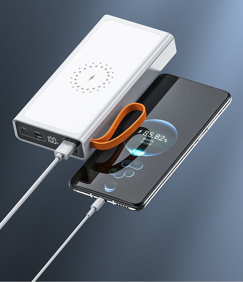 10000mAh Wireless Charging Power Bank Built-in Cable Portable Charger Power Bank With Lanyard