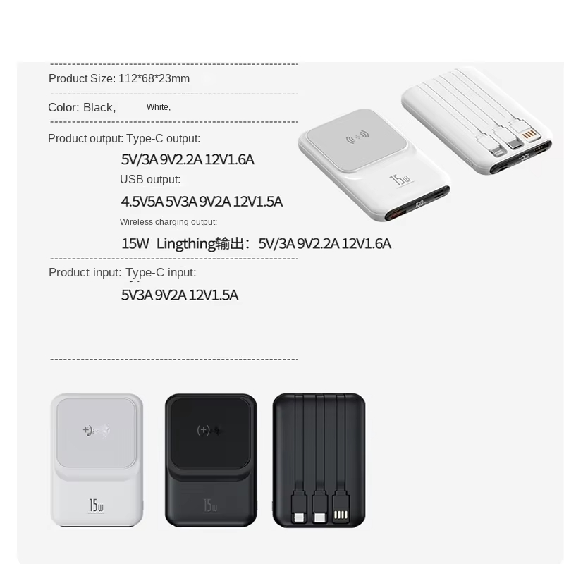 Mini Portable Charger 10000mah Powerbank Magnetic 15W Wireless fast Charging Power Bank with LED Display