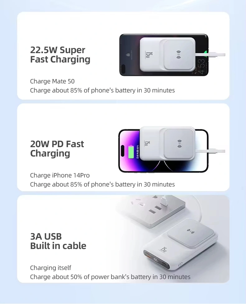 Mini Portable Charger 10000mah Powerbank Magnetic 15W Wireless fast Charging Power Bank with LED Display