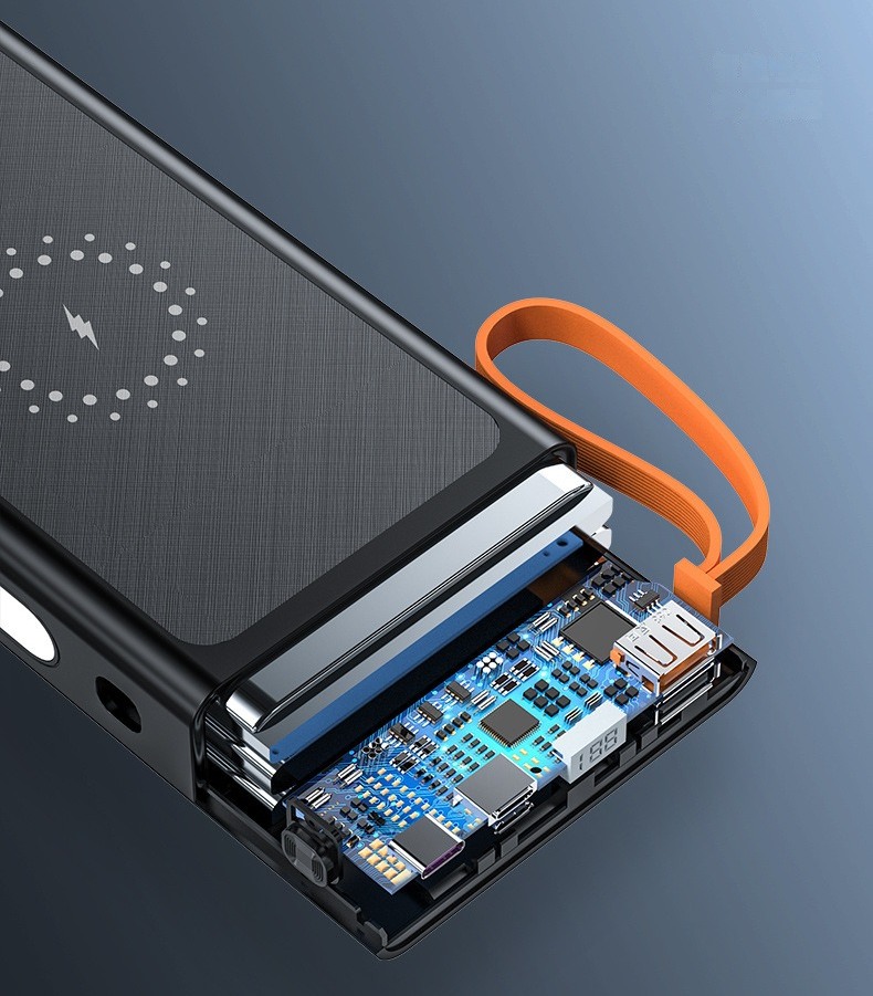 10000mAh Wireless Charging Power Bank Built-in Cable Portable Charger Power Bank With Lanyard