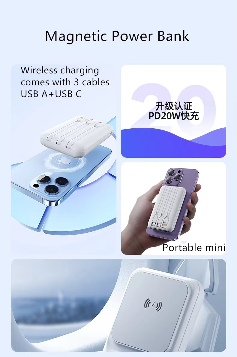 Mini Portable Charger 10000mah Powerbank Magnetic 15W Wireless fast Charging Power Bank with LED Display