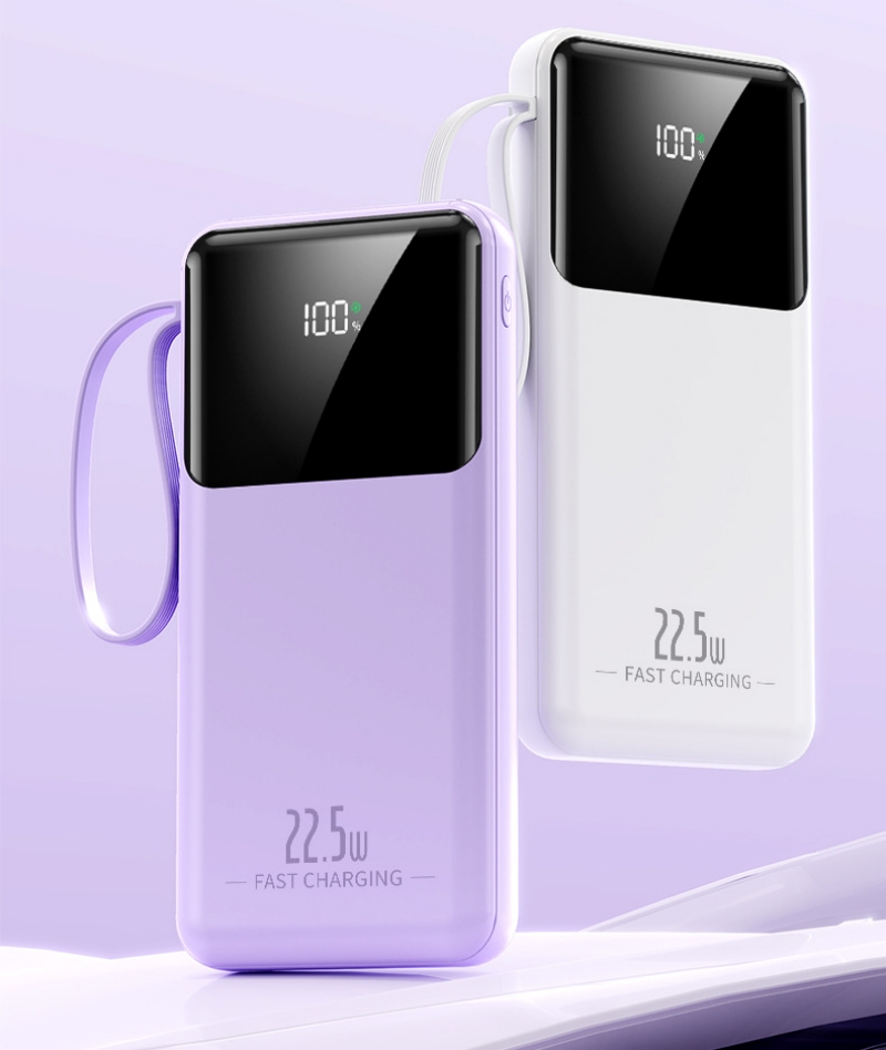 Factory wholesale portable 20000mah super fast charging built-in wired charging cable 22.5W portable power bank