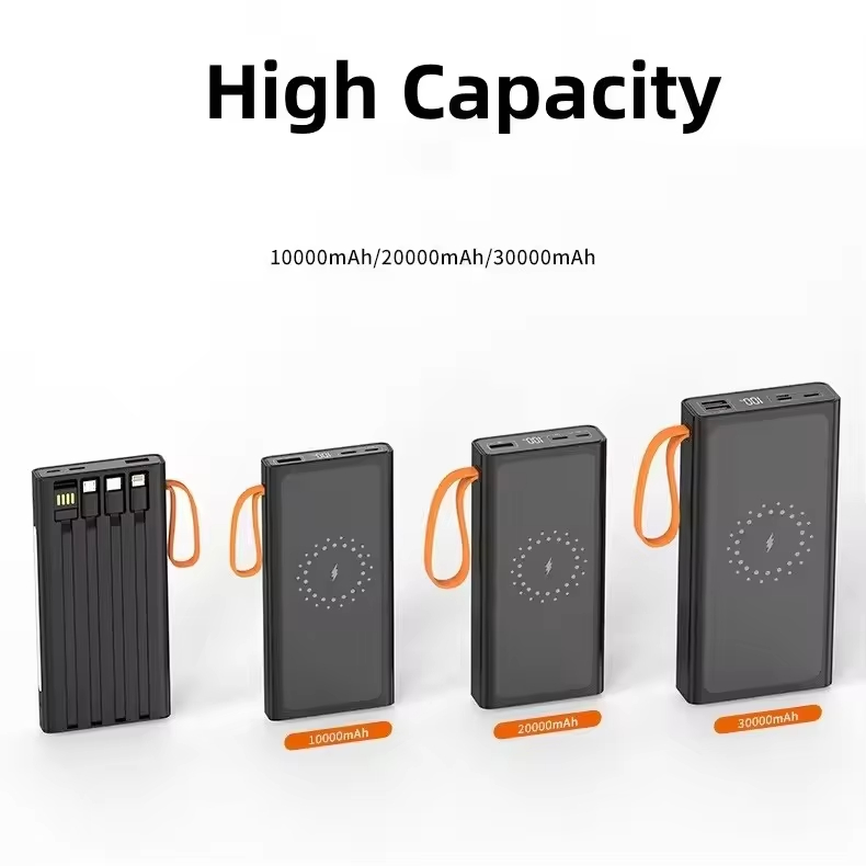 10000mAh Wireless Charging Power Bank Built-in Cable Portable Charger Power Bank With Lanyard