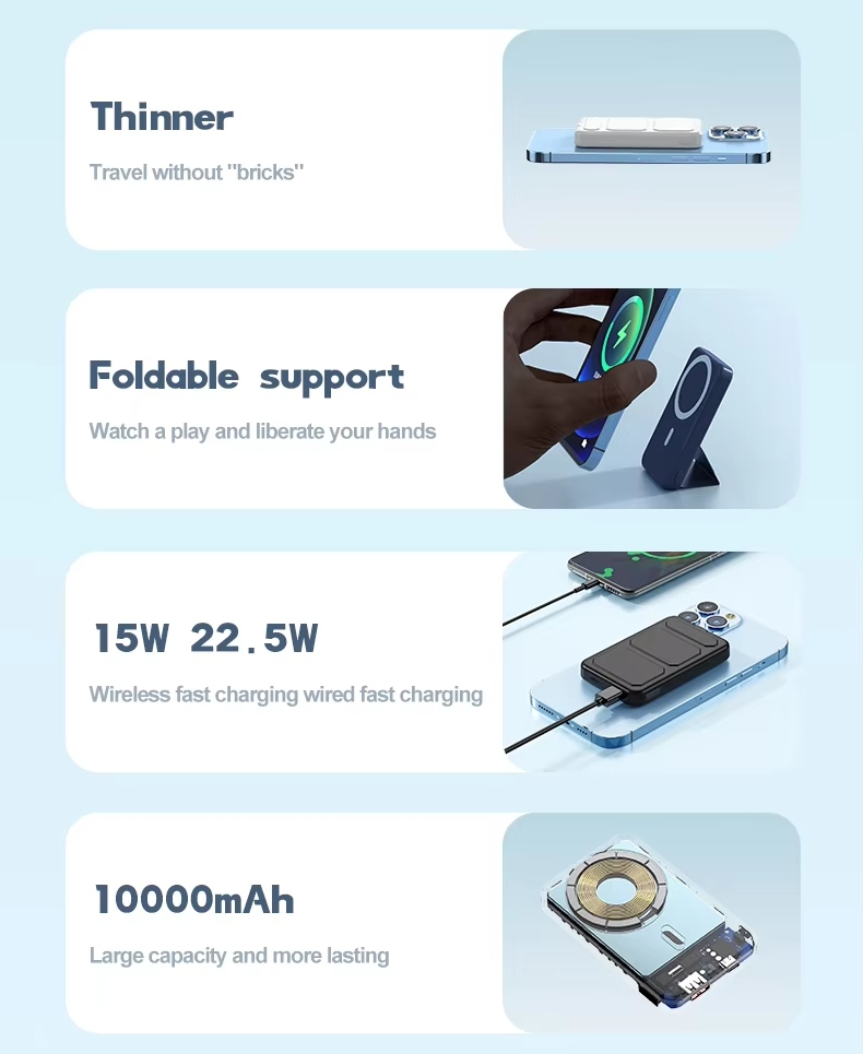 Portable Powerbank 10000mAh Magnetic Battery Pack With Foldable Stand Power Bank PD 20W Fast Charging