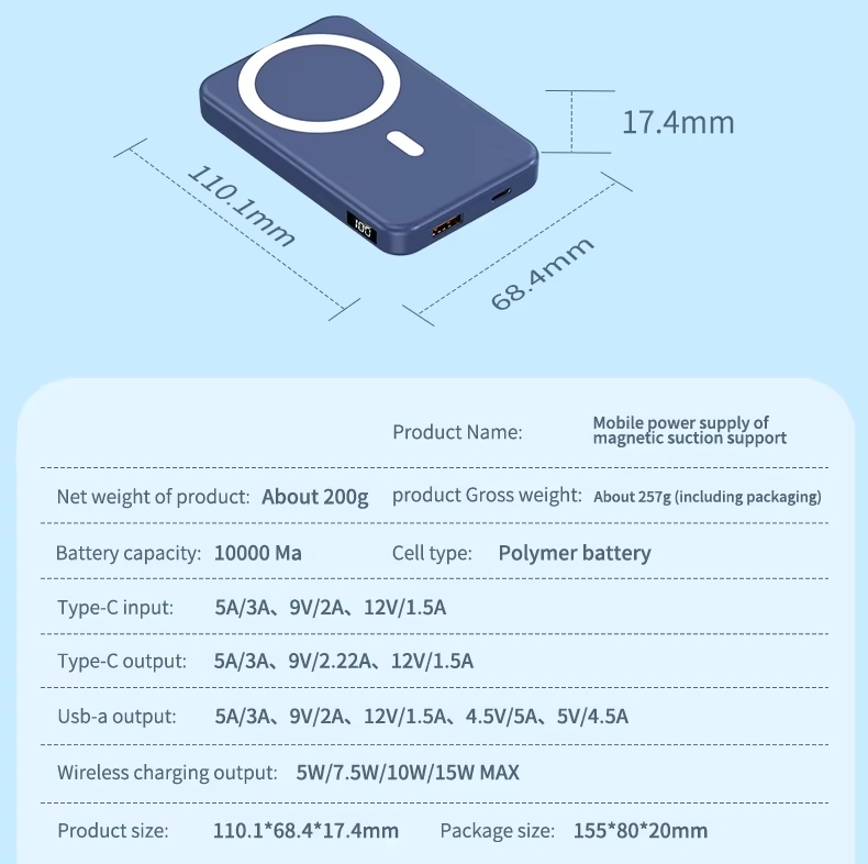 Portable Powerbank 10000mAh Magnetic Battery Pack With Foldable Stand Power Bank PD 20W Fast Charging