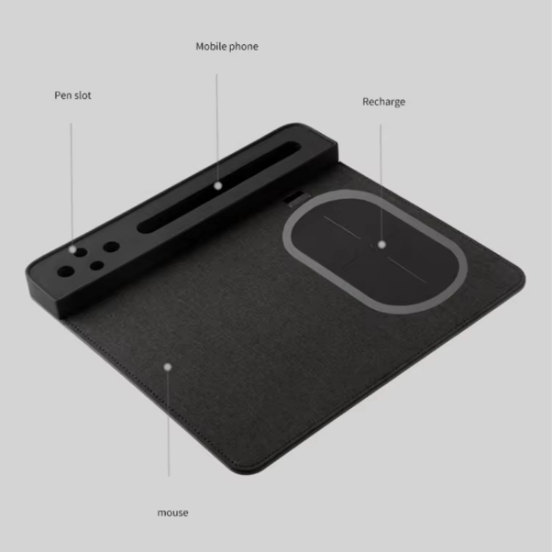 Eco-friendly Wireless Charging Mouse Pad PU Leather Mouse Pad Wireless Charge with Pen Holder