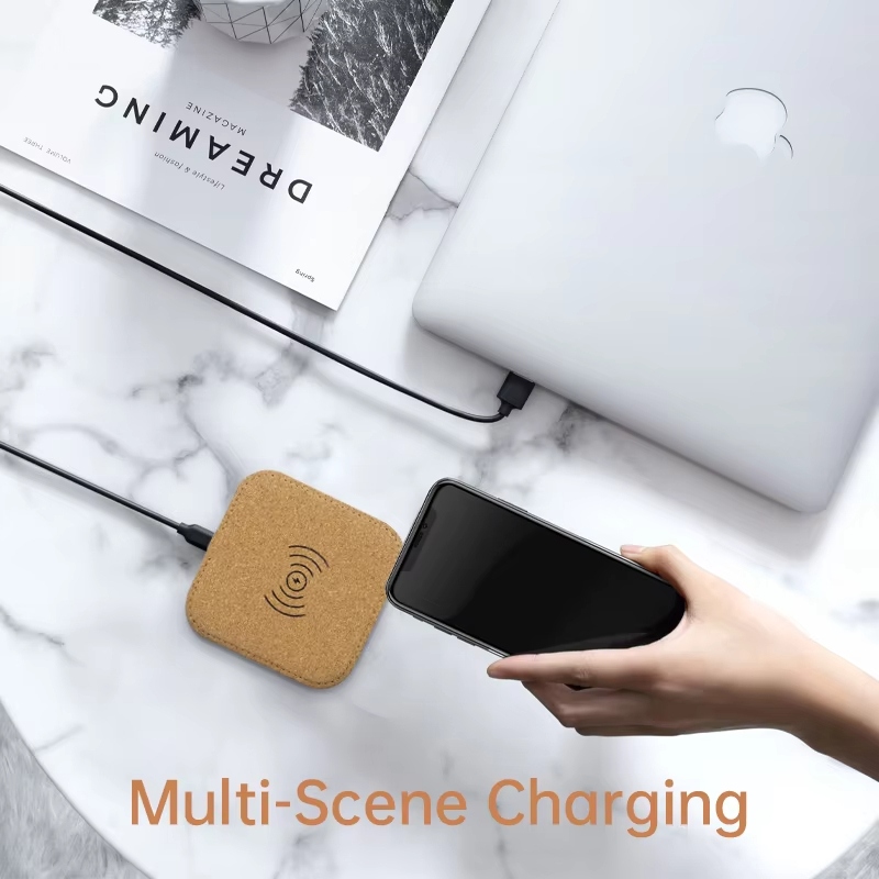 Cork Wireless Charger with Custom Logo Fast Charging for Mobile Phone