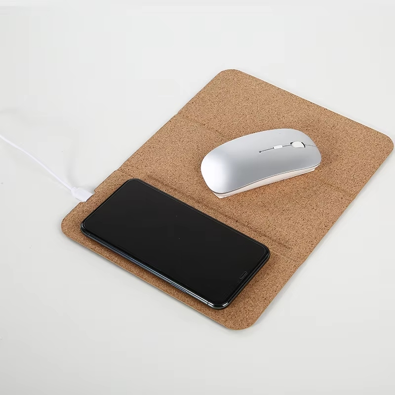 Eco-Friendly Fordable Cork Wireless Charger Mouse Pad 3 in 1 Wireless Charger Stand Mouse Pad