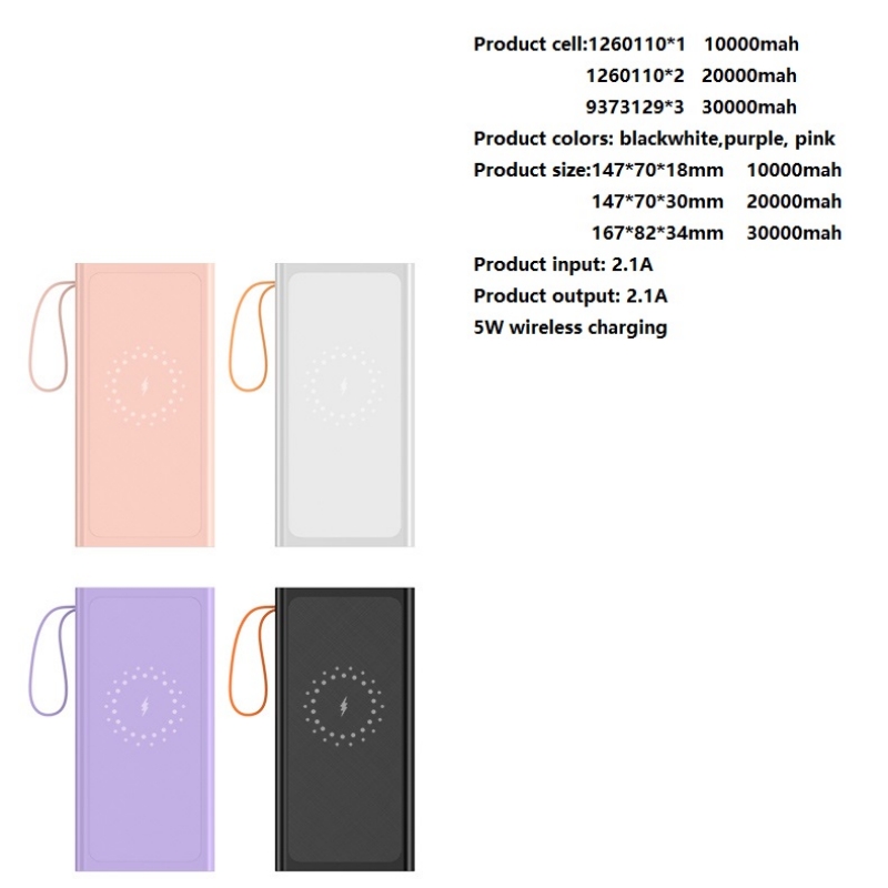 10000mAh Wireless Charging Power Bank Built-in Cable Portable Charger Power Bank With Lanyard