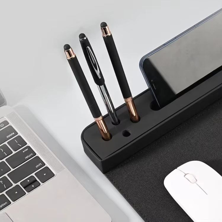 Eco-friendly Wireless Charging Mouse Pad PU Leather Mouse Pad Wireless Charge with Pen Holder