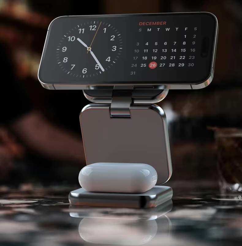Multi-functional Foldable 3 in 1 Wireless Charging Station 15W Fast Magnetic Wireless Charger Travel Wireless Charger Stand for iPhone