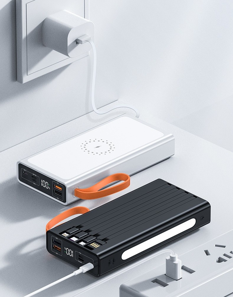 10000mAh Wireless Charging Power Bank Built-in Cable Portable Charger Power Bank With Lanyard