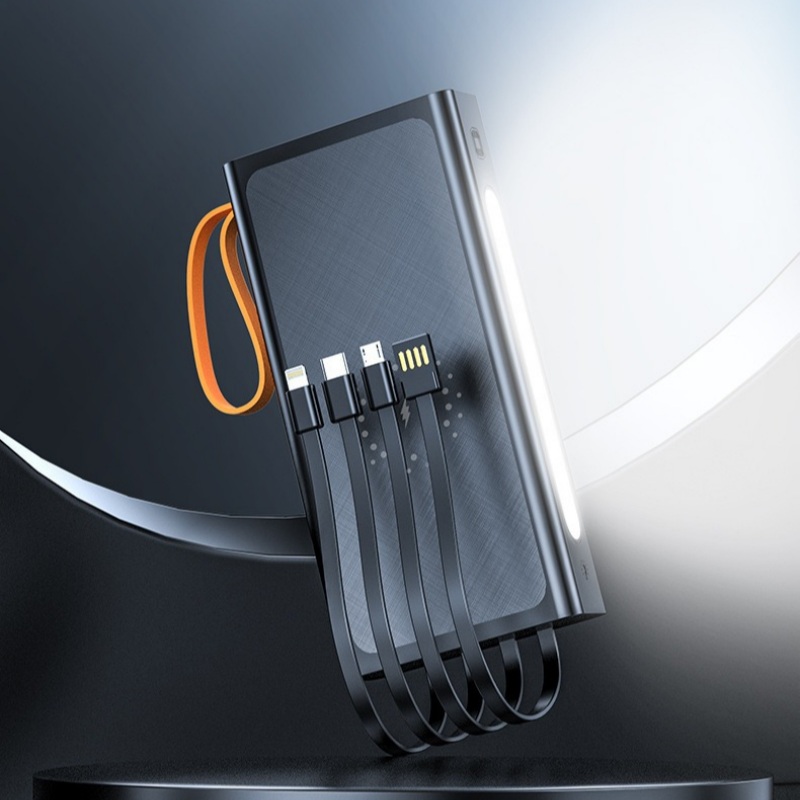 10000mAh Wireless Charging Power Bank Built-in Cable Portable Charger Power Bank With Lanyard