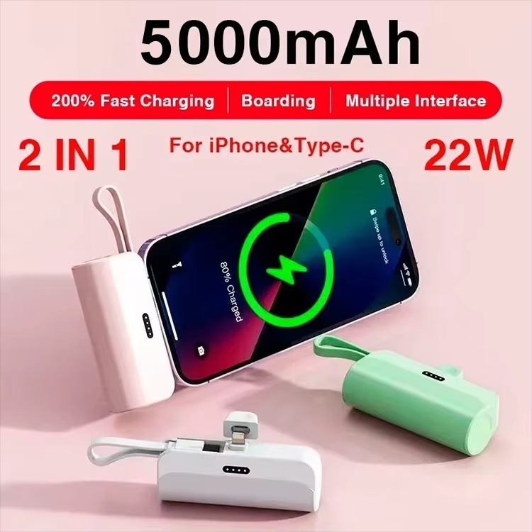5000mAh Fast Mini Power Bank 2 IN 1 Mobile Phone Charger External Battery Power Bank Plug