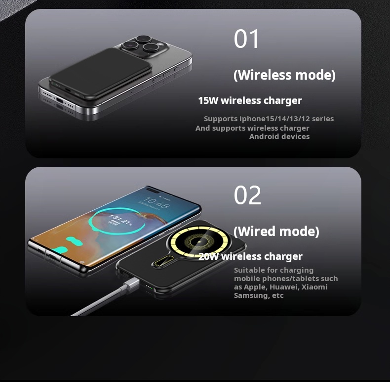 Ultra Slim Portable Mini Power Bank 5000mAh 15W Wireless Portable Power Bank Magnetic Powerbank